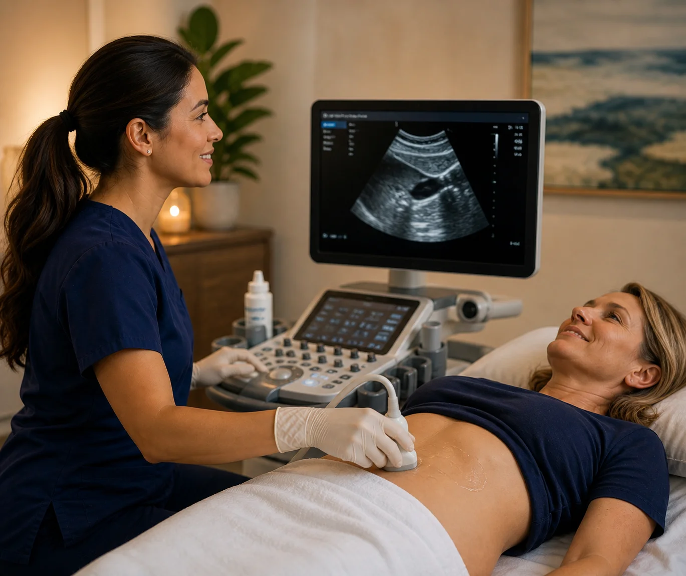Patient receiving an abdominal ultrasound at Signal View Screenings in Las Vegas